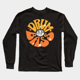 DRUM AND BASS  - Y2K Floral Font (White/Orange/Yellow) Long Sleeve T-Shirt